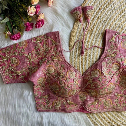 Heavy Embroidered Bridal Blouse for Bride – Banarasi Silk Pink Wedding Blouse - RPD Fashion