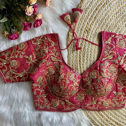 Heavy Embroidered Bridal Blouse for Bride – Banarasi Silk Pink Wedding Blouse - RPD Fashion