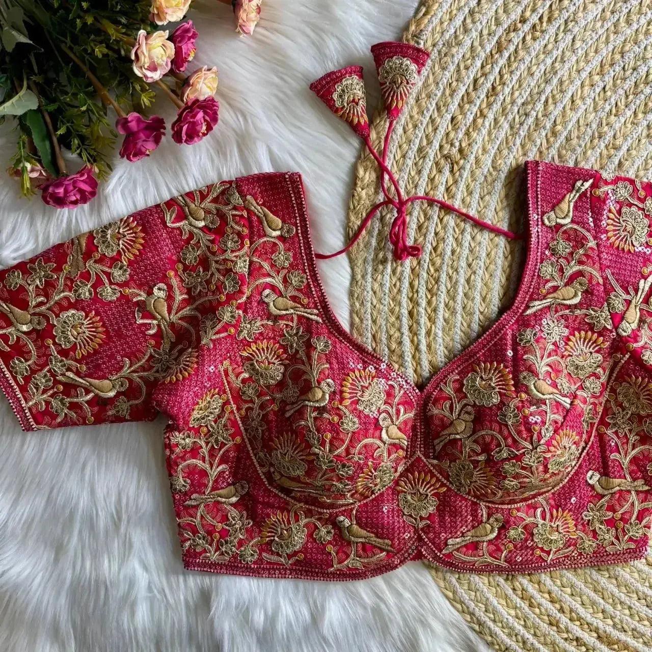 heavy embroidered bridal blouse for bride – banarasi silk pink wedding blouse - rpd fashion