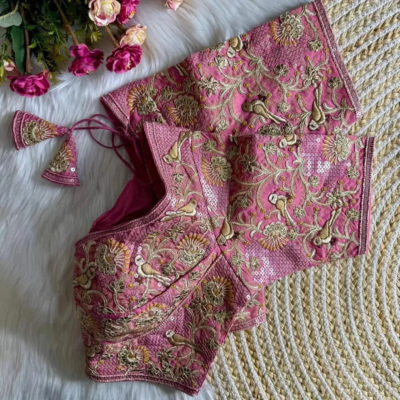 heavy embroidered bridal blouse for bride – banarasi silk pink wedding blouse - rpd fashion
