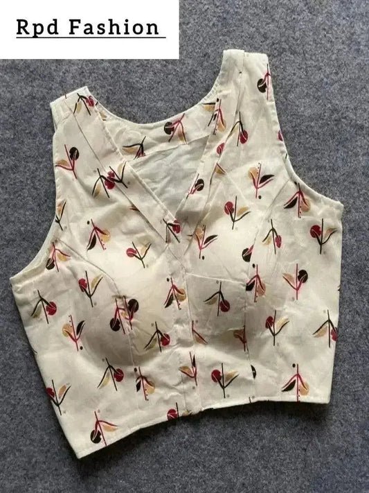 Khadi Cotton Handloom Fancy Boat Neck Blouse with Front Hook Design - RPD Fashion