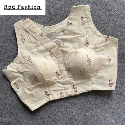 Khadi Cotton Handloom Fancy Boat Neck Blouse with Front Hook Design - RPD Fashion