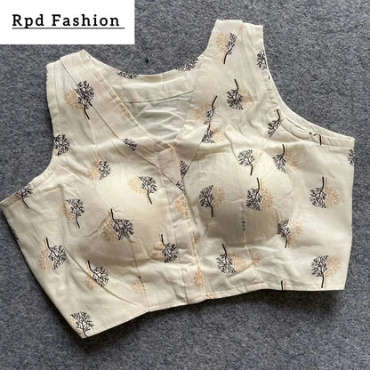 Khadi Cotton Handloom Fancy Boat Neck Blouse with Front Hook Design - RPD Fashion