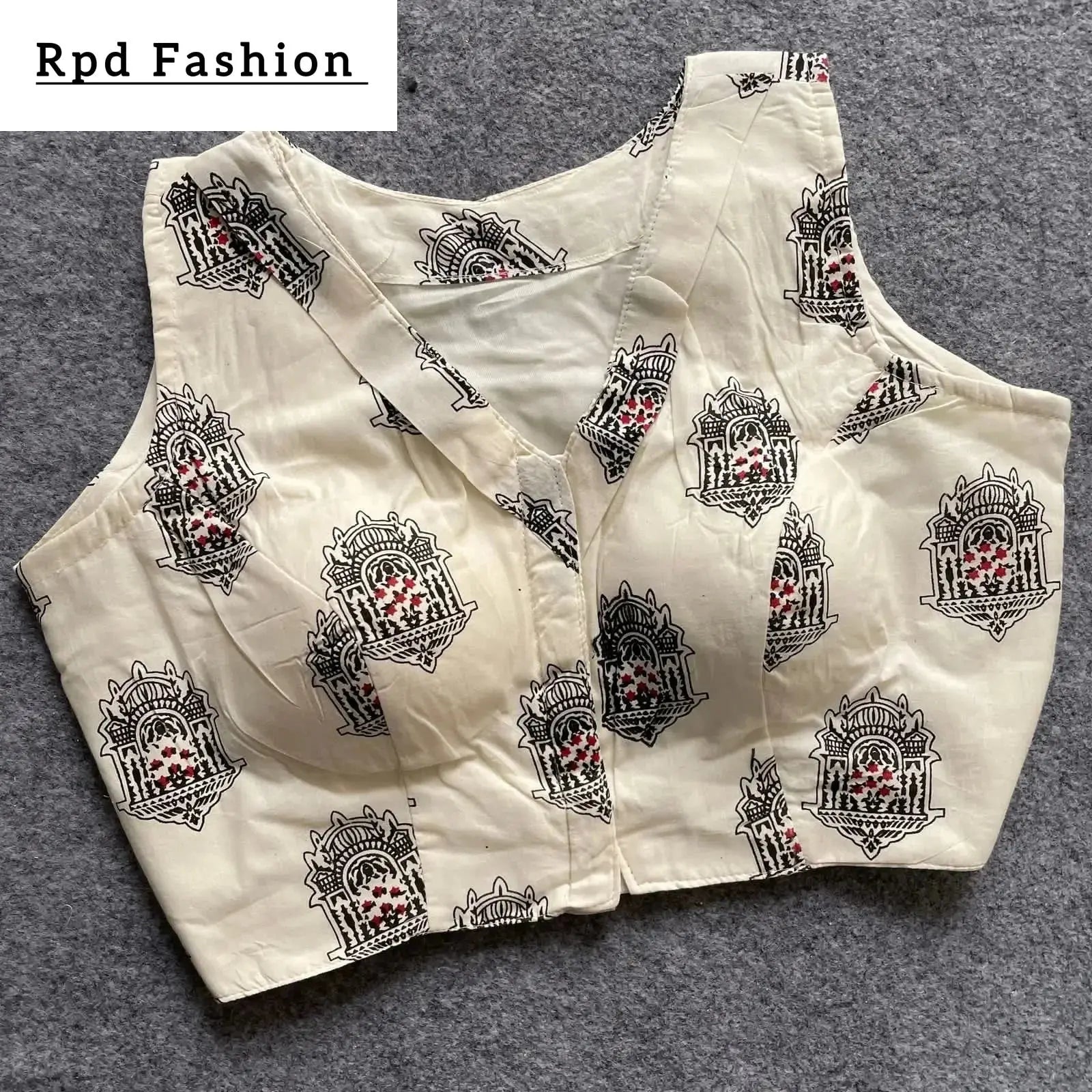 Khadi Cotton Handloom Fancy Boat Neck Blouse with Front Hook Design - RPD Fashion