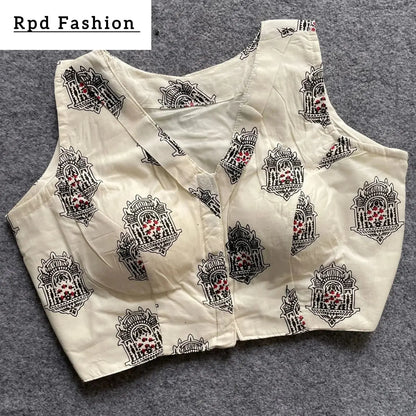 Khadi Cotton Handloom Fancy Boat Neck Blouse with Front Hook Design - RPD Fashion