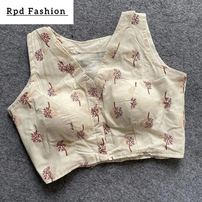 Khadi Cotton Handloom Fancy Boat Neck Blouse with Front Hook Design - RPD Fashion