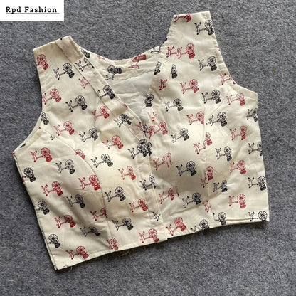 Khadi Cotton Handloom Fancy Boat Neck Blouse with Front Hook Design - RPD Fashion