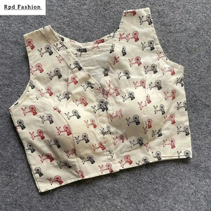 Khadi Cotton Handloom Fancy Boat Neck Blouse with Front Hook Design - RPD Fashion
