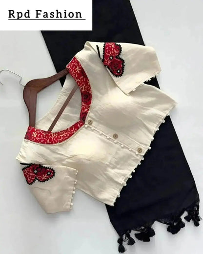Khadi cotton saree And Beautiful Havy khadi Cotton Applique Blouse - RPD Fashion