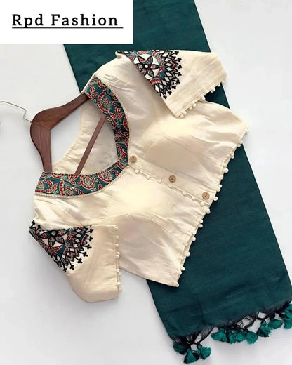 Khadi cotton saree And Beautiful Havy khadi Cotton Applique Blouse - RPD Fashion