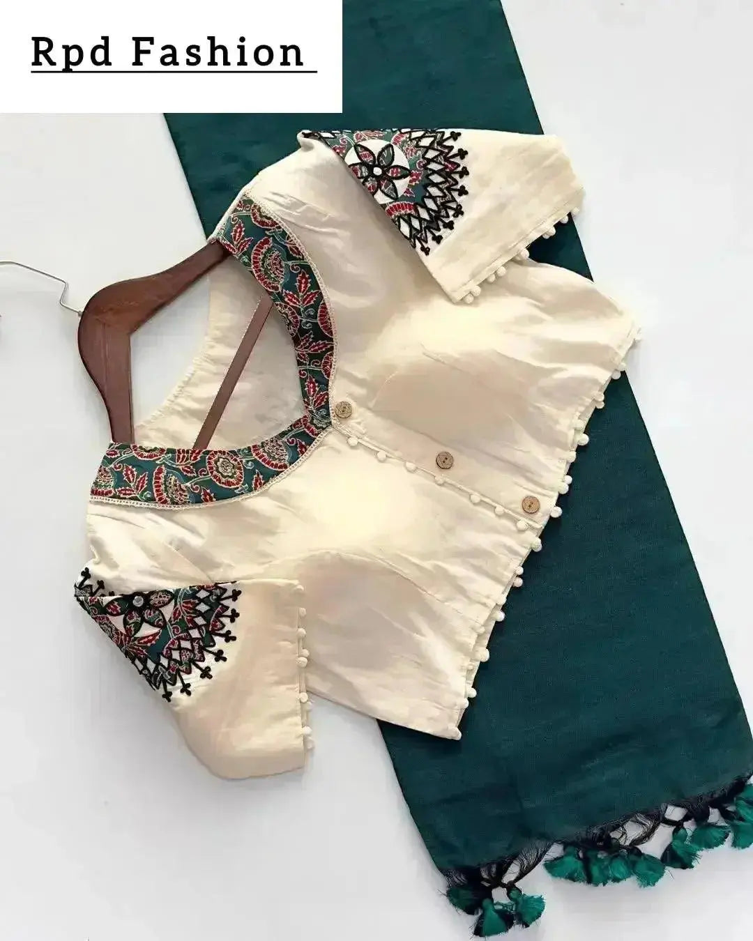 khadi cotton saree and beautiful havy khadi cotton applique blouse - rpd fashion