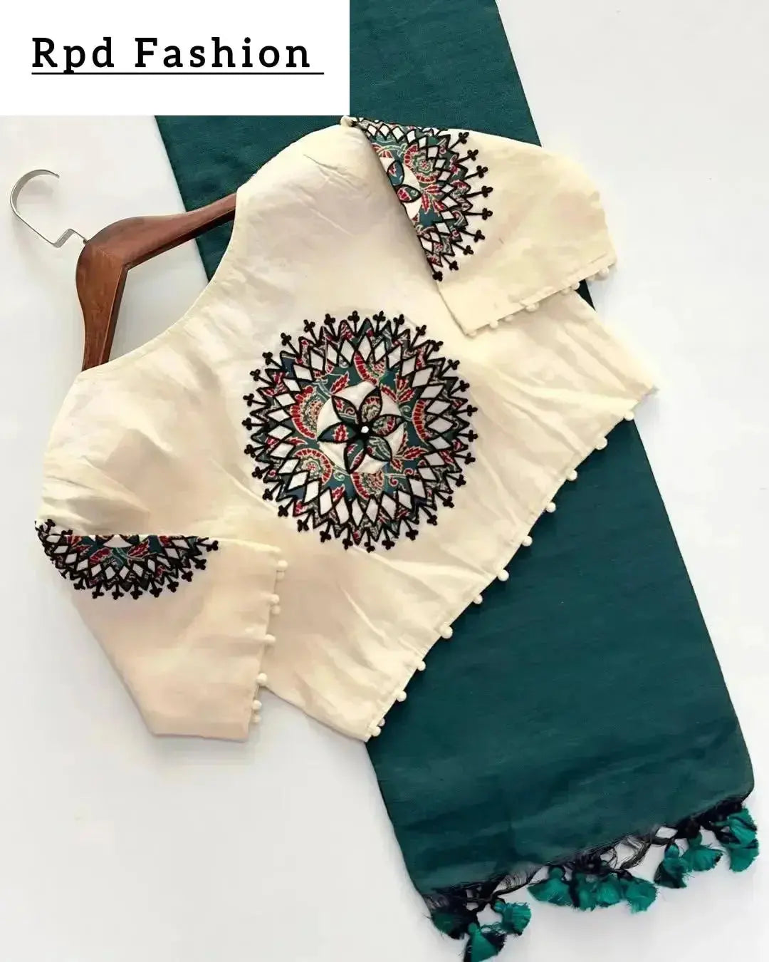 khadi cotton saree and beautiful havy khadi cotton applique blouse - rpd fashion