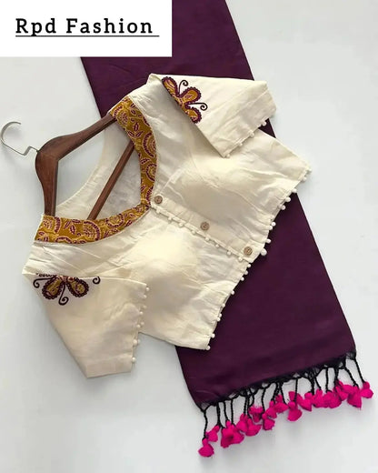 Khadi cotton saree And Beautiful Havy khadi Cotton Applique Blouse - RPD Fashion