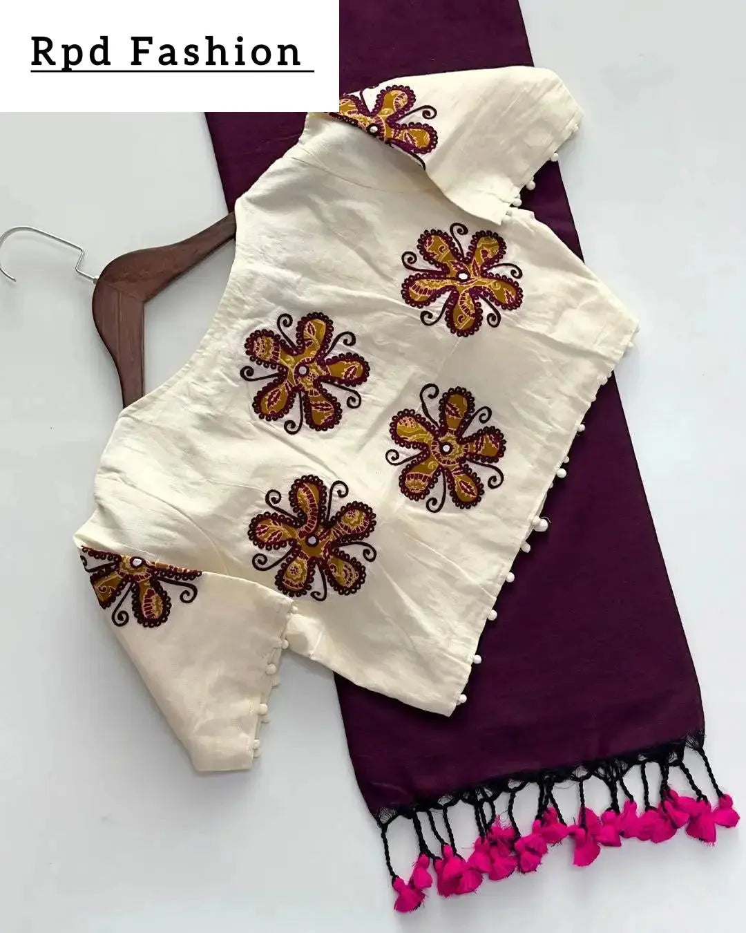 khadi cotton saree and beautiful havy khadi cotton applique blouse - rpd fashion