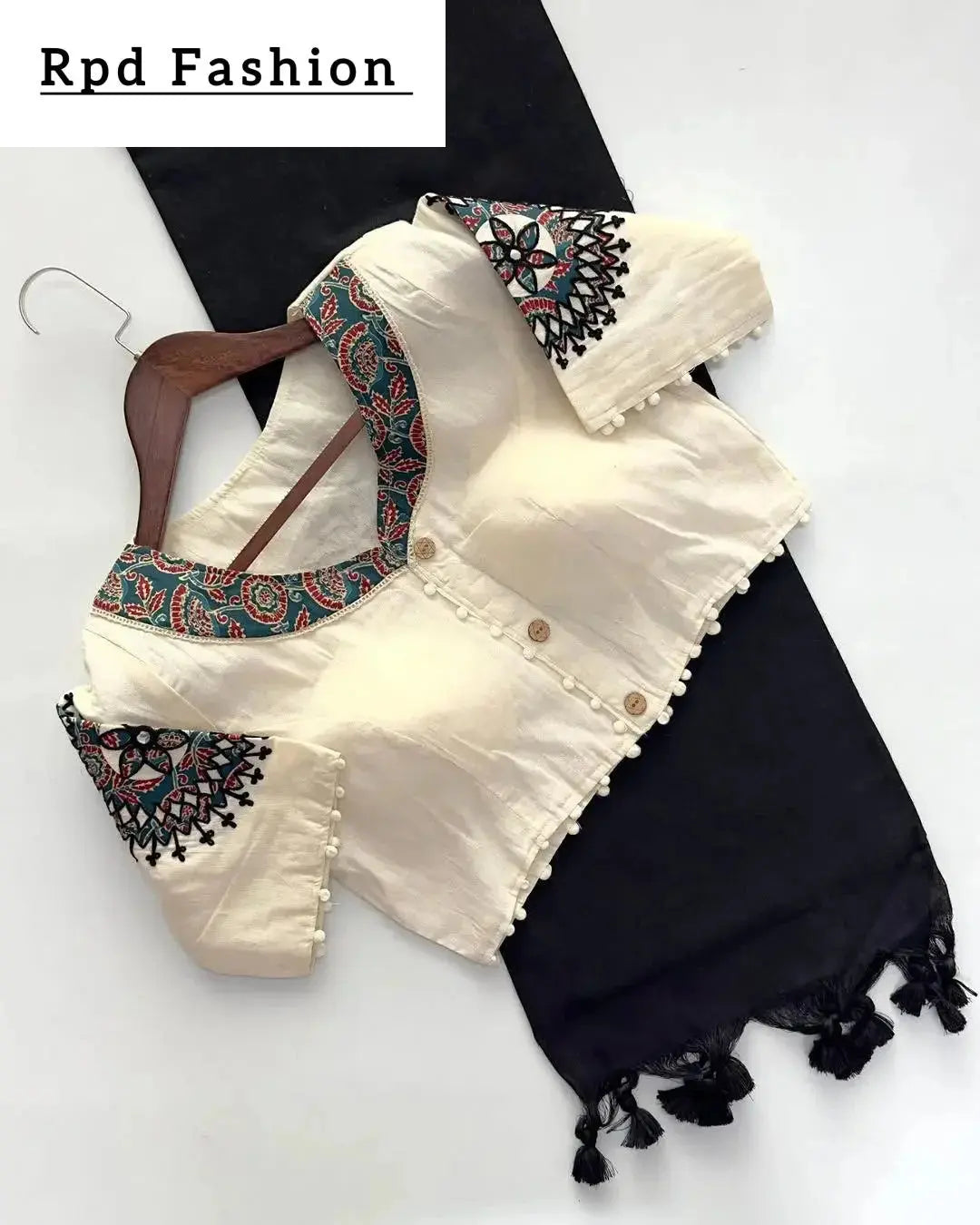 khadi cotton saree and beautiful havy khadi cotton applique blouse - rpd fashion