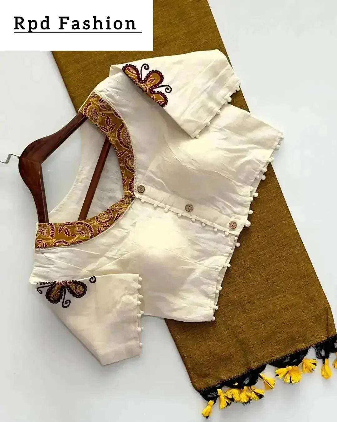 khadi cotton saree and beautiful havy khadi cotton applique blouse - rpd fashion