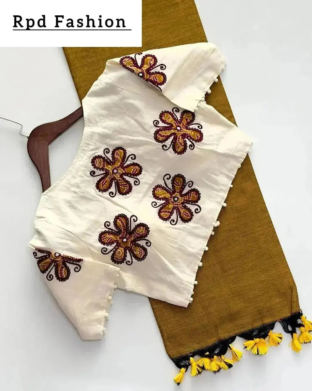 khadi cotton saree and beautiful havy khadi cotton applique blouse - rpd fashion