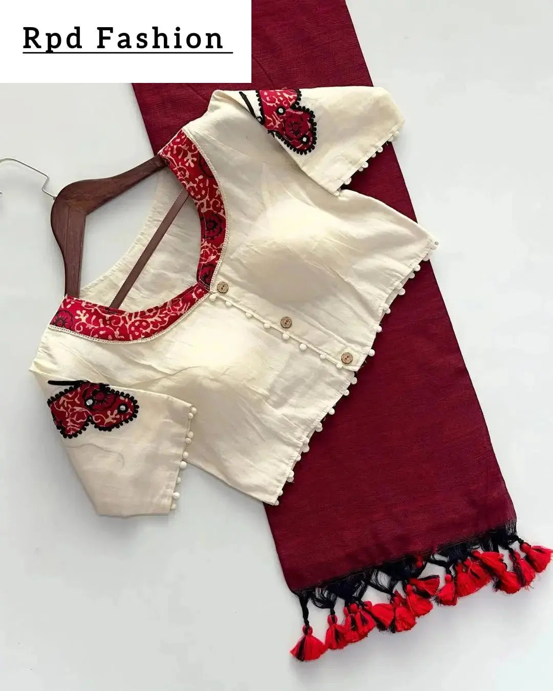 khadi cotton saree and beautiful havy khadi cotton applique blouse - rpd fashion