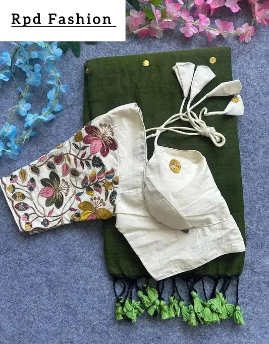 Khadi cotton saree With Hand Stich Gini And Beautiful Havy Khadi Cotton Blouse - RPD Fashion
