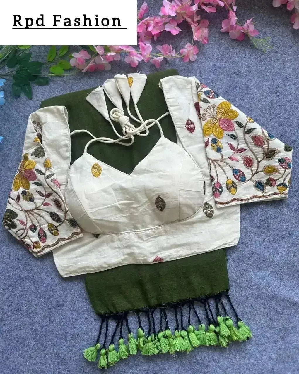 khadi cotton saree with hand stich gini and beautiful havy khadi cotton blouse - rpd fashion