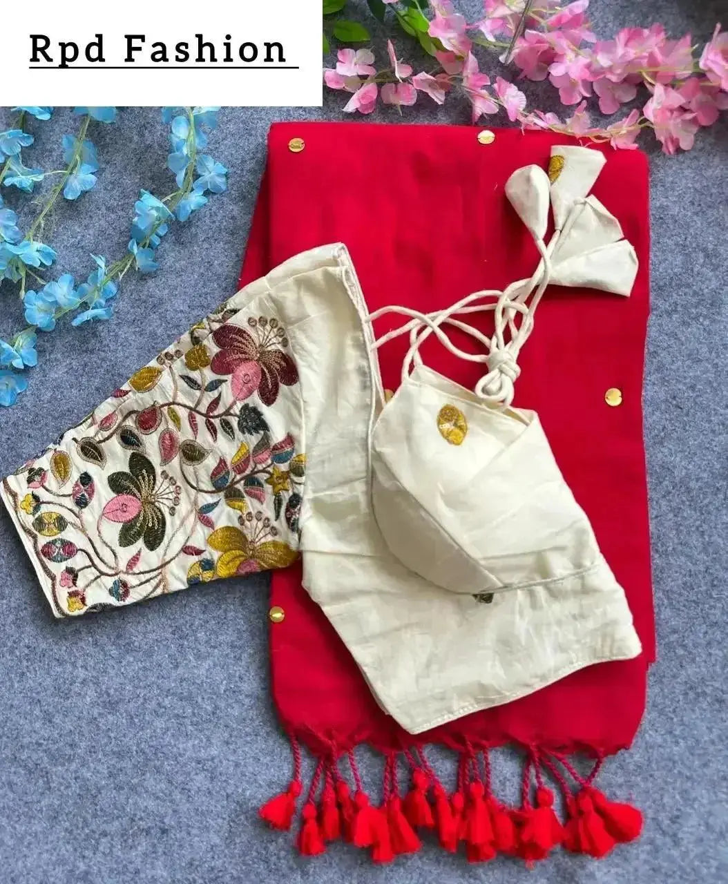 khadi cotton saree with hand stich gini and beautiful havy khadi cotton blouse - rpd fashion
