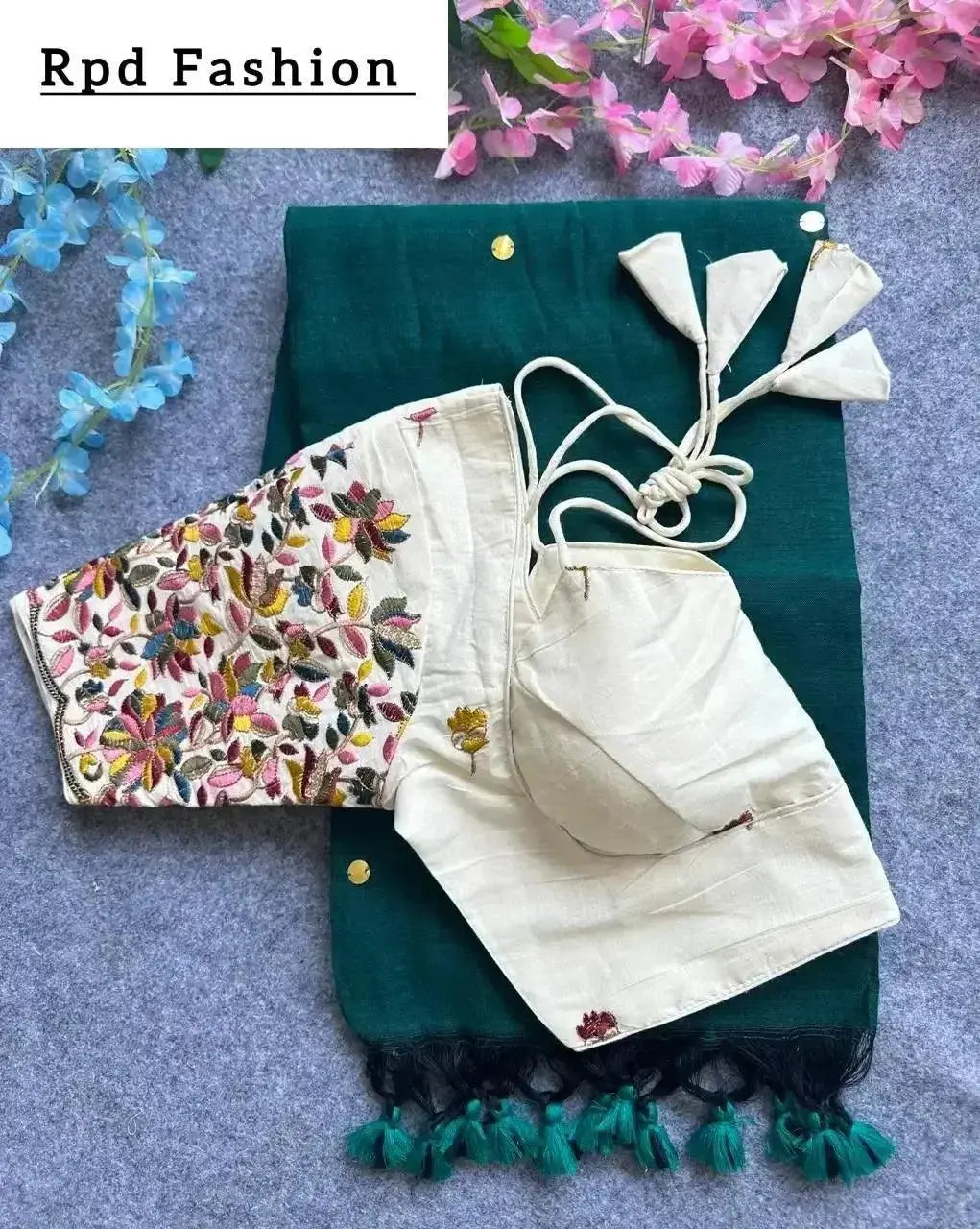 khadi cotton saree with hand stich gini and beautiful havy khadi cotton blouse - rpd fashion