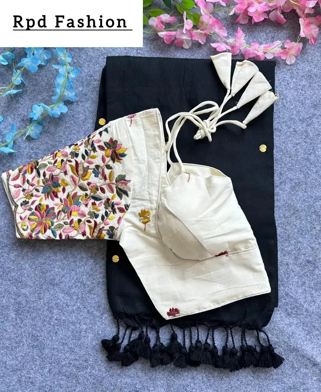 khadi cotton saree with hand stich gini and beautiful havy khadi cotton blouse - rpd fashion