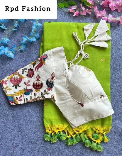 Khadi cotton saree With Hand Stich Gini And Beautiful Havy Khadi Cotton Blouse - RPD Fashion