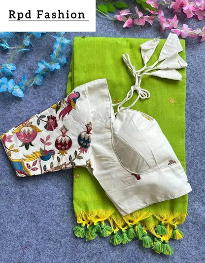 Khadi cotton saree With Hand Stich Gini And Beautiful Havy Khadi Cotton Blouse - RPD Fashion