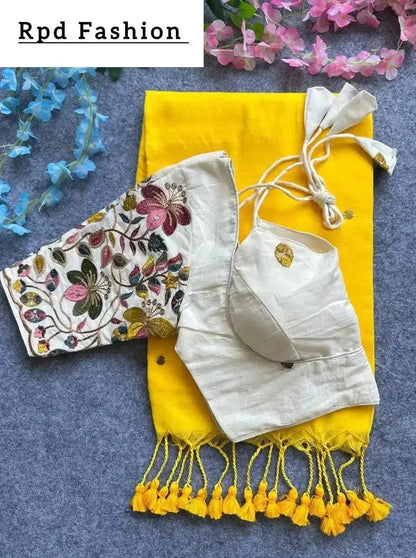 Khadi cotton saree With Hand Stich Gini And Beautiful Havy Khadi Cotton Blouse - RPD Fashion