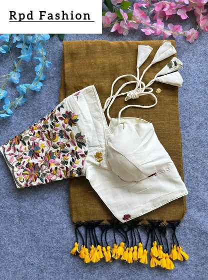 Khadi cotton saree With Hand Stich Gini And Beautiful Havy Khadi Cotton Blouse - RPD Fashion