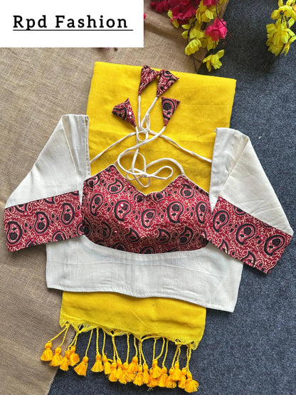Khadi cotton saree and beautiful havy khadi cotton blouse - RPD Fashion