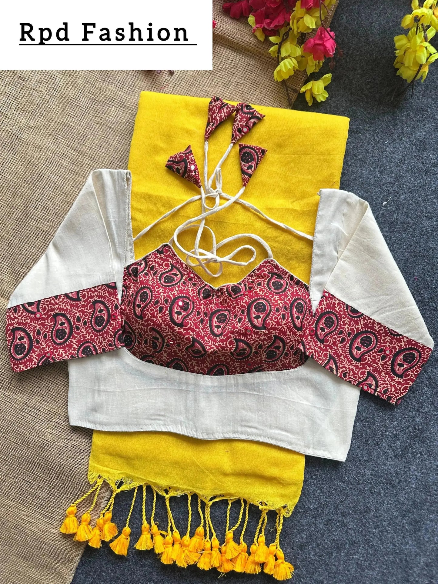 khadi cotton saree and beautiful havy khadi cotton blouse - rpd fashion