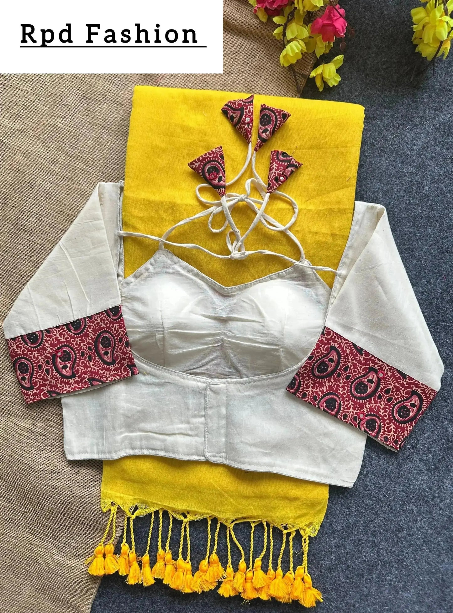 khadi cotton saree and beautiful havy khadi cotton blouse - rpd fashion