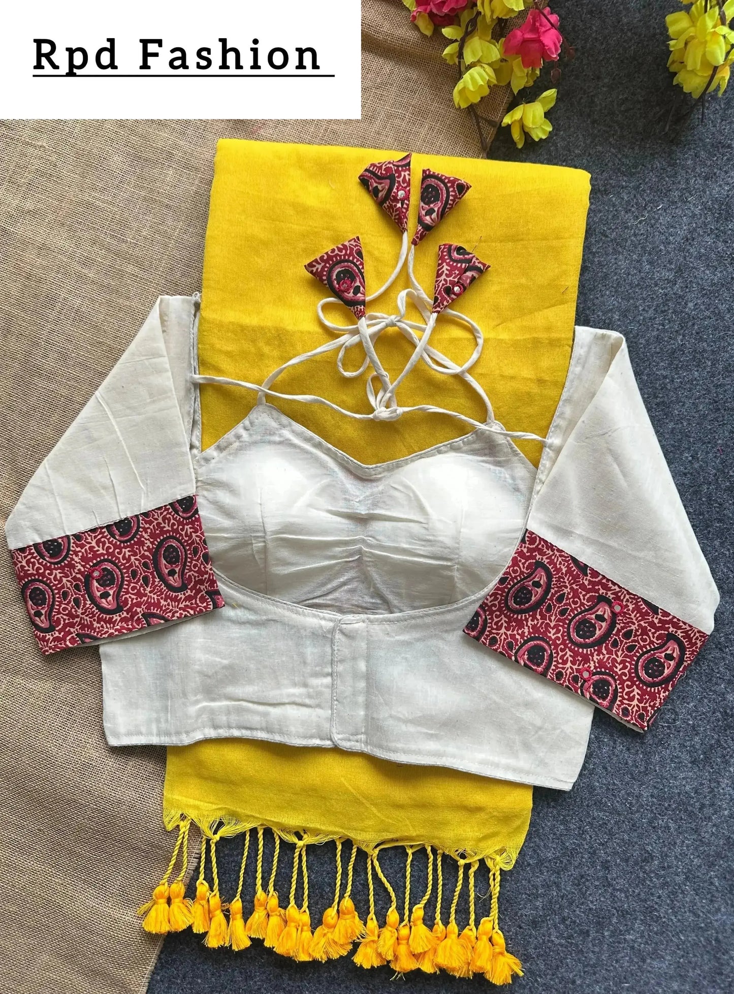 khadi cotton saree and beautiful havy khadi cotton blouse - rpd fashion