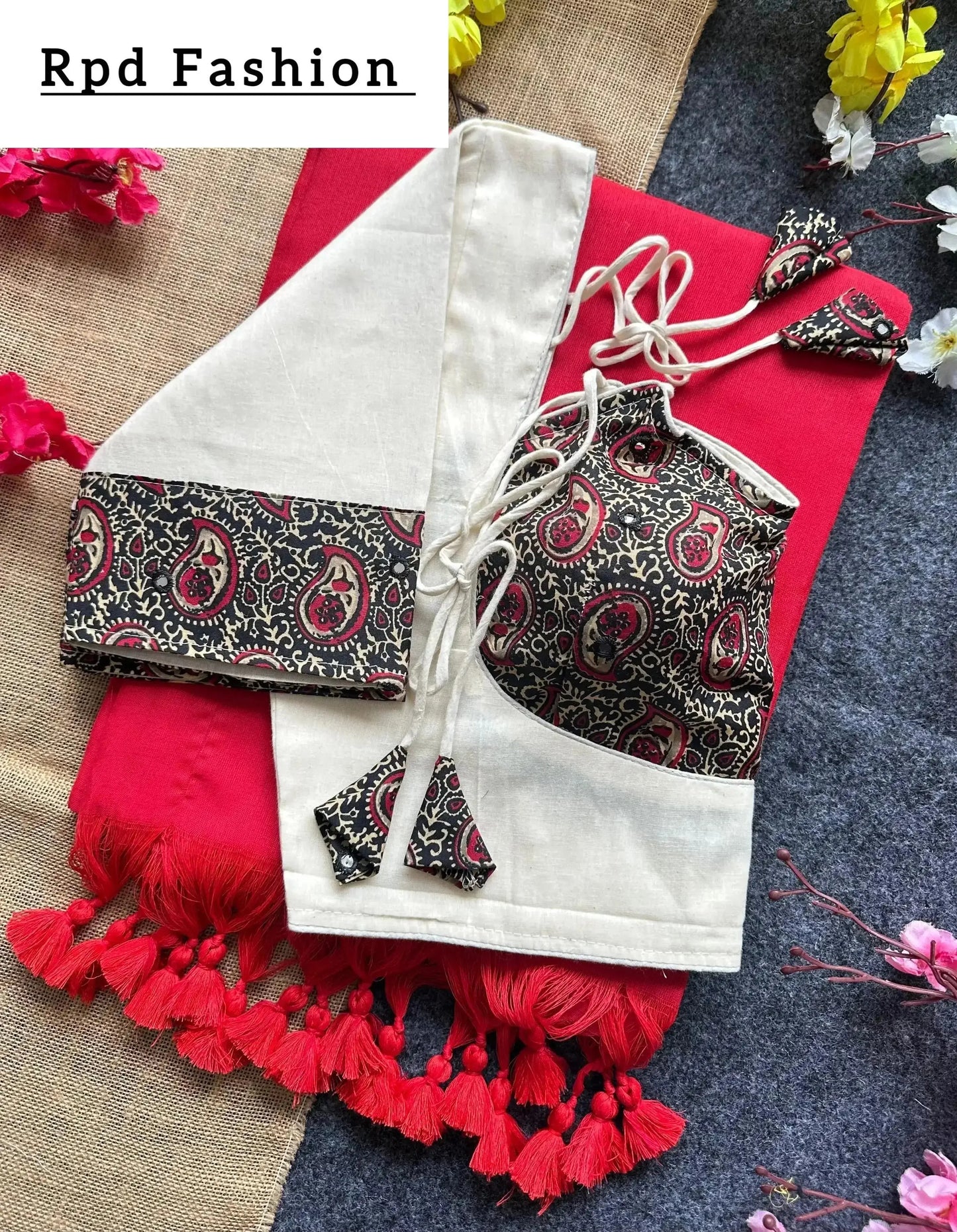 khadi cotton saree and beautiful havy khadi cotton blouse - rpd fashion