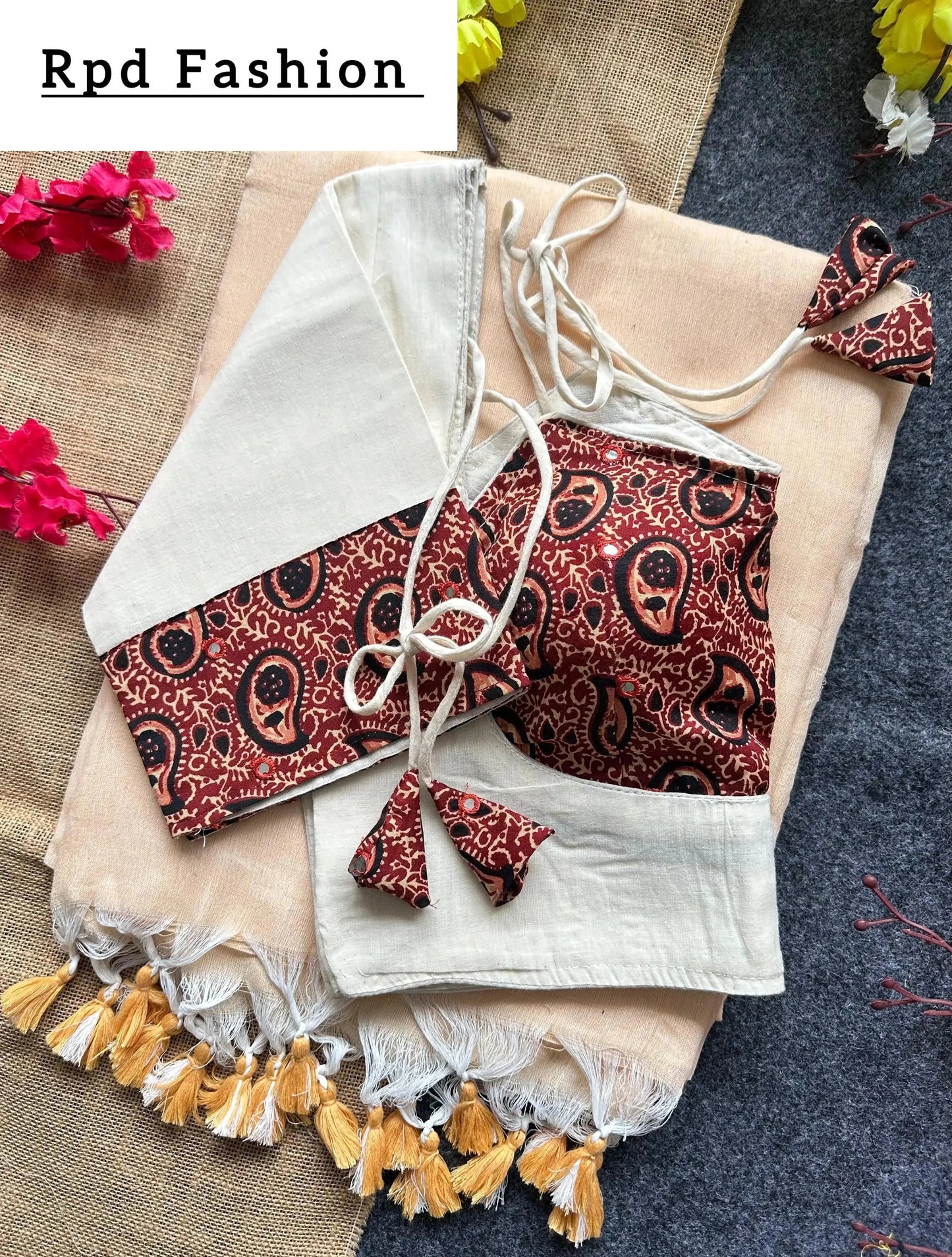 khadi cotton saree and beautiful havy khadi cotton blouse - rpd fashion