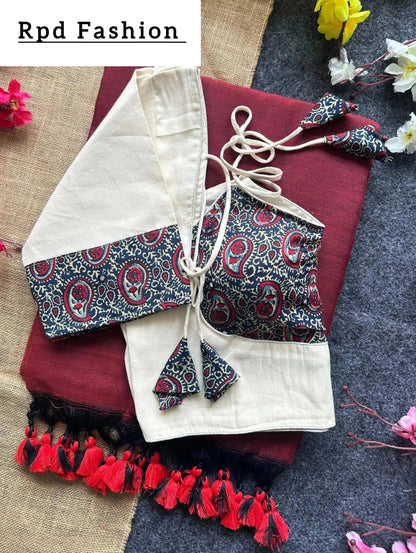 Khadi cotton saree and beautiful havy khadi cotton blouse - RPD Fashion