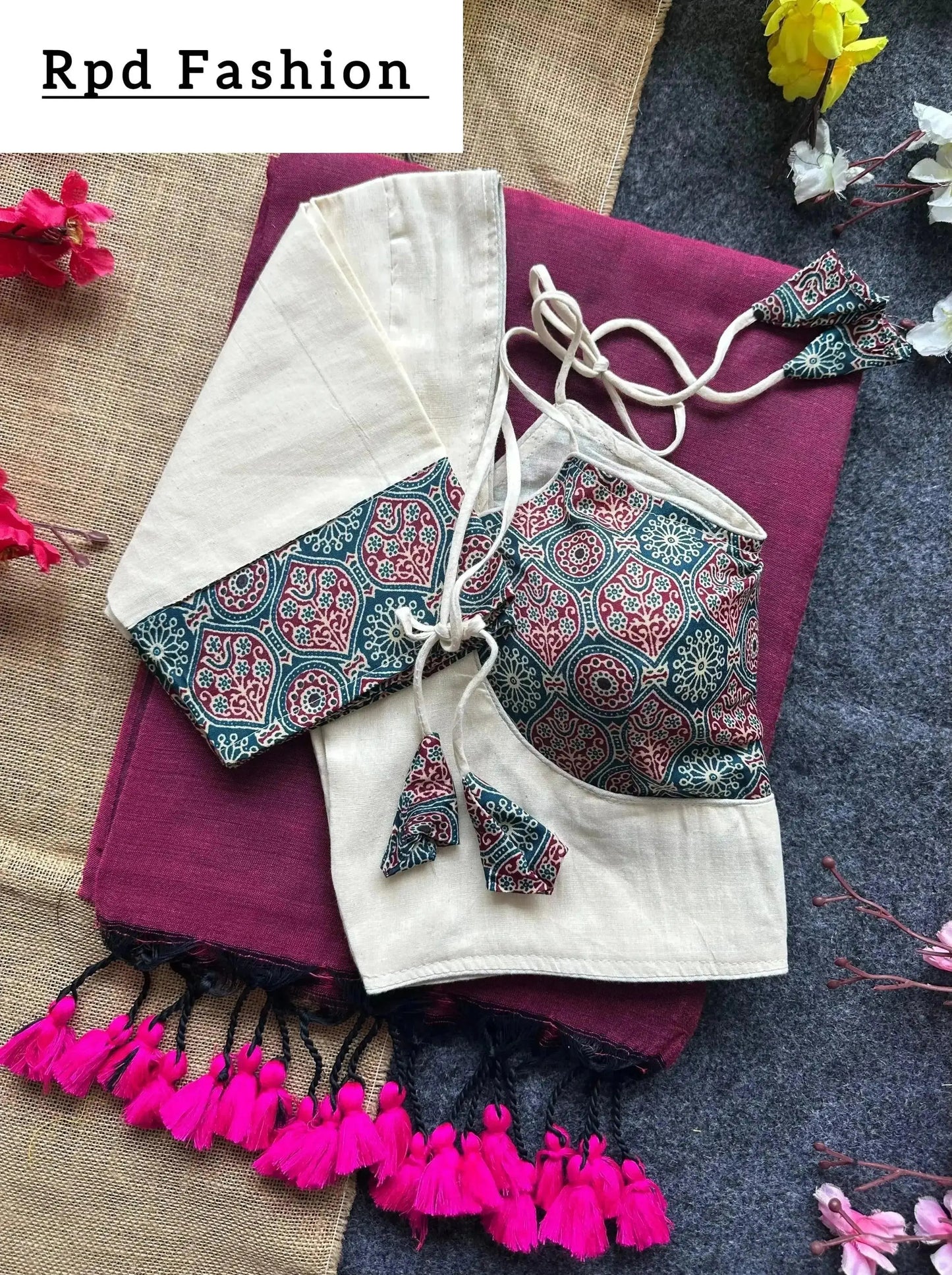 khadi cotton saree and beautiful havy khadi cotton blouse - rpd fashion