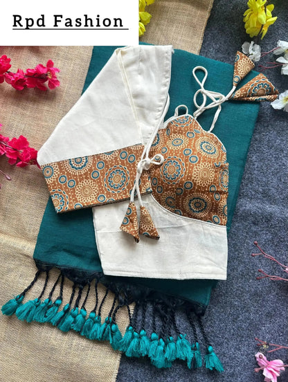 Khadi cotton saree and beautiful havy khadi cotton blouse - RPD Fashion