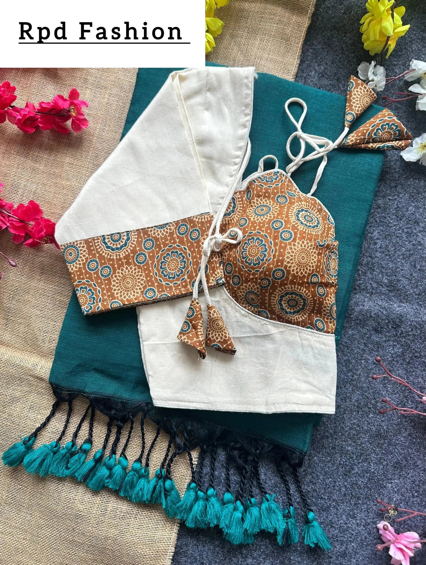 khadi cotton saree and beautiful havy khadi cotton blouse - rpd fashion