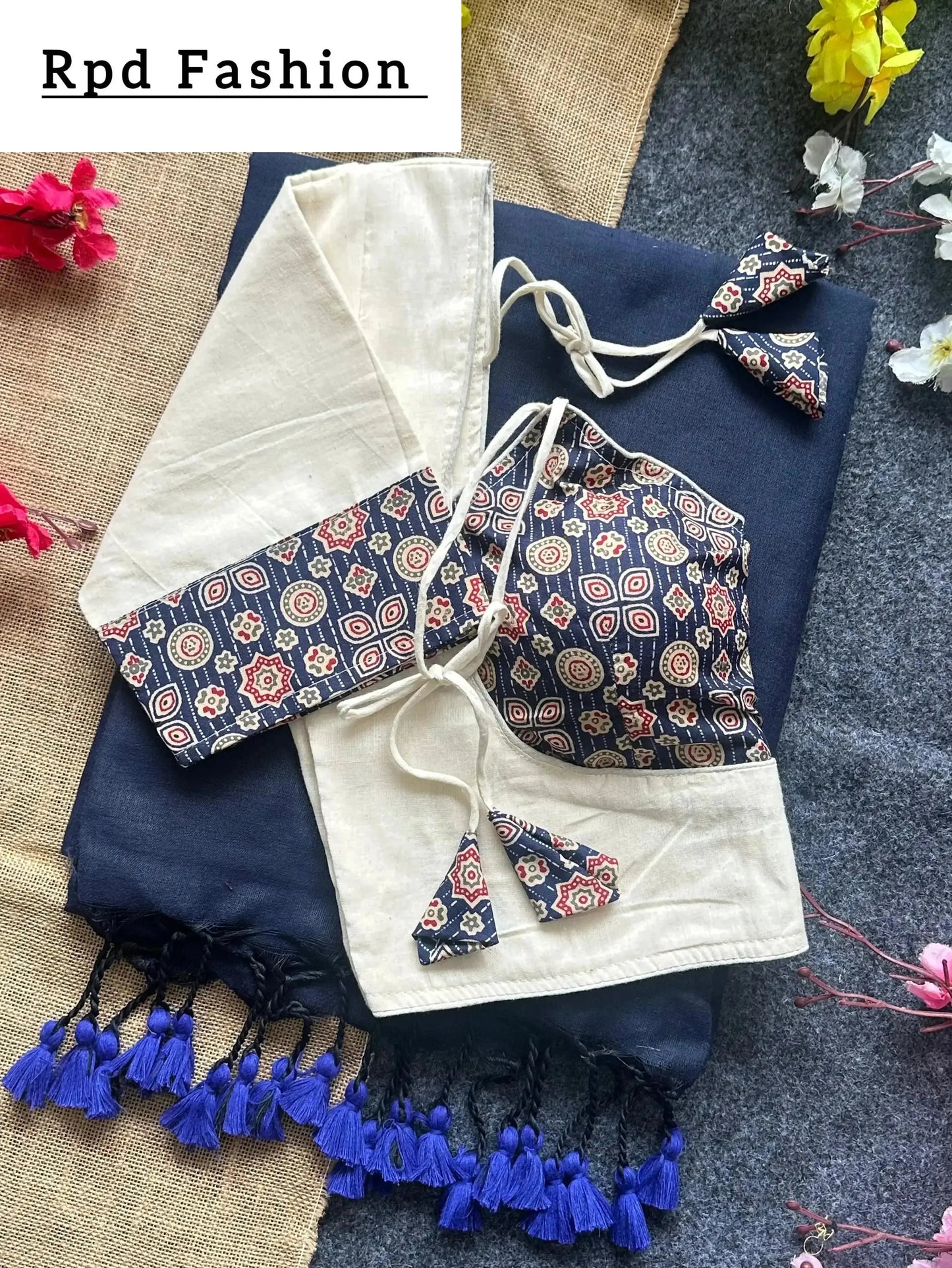 khadi cotton saree and beautiful havy khadi cotton blouse - rpd fashion