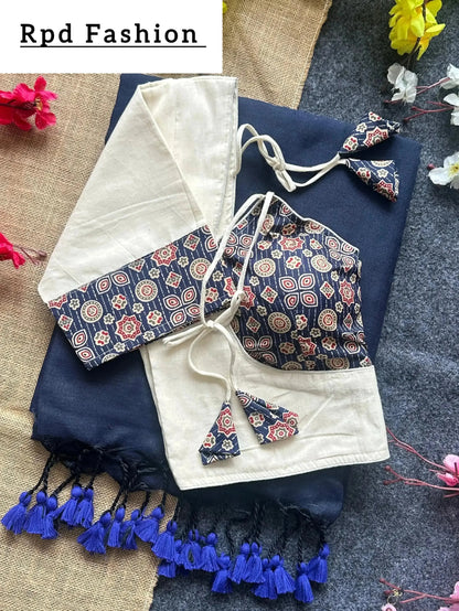 Khadi cotton saree and beautiful havy khadi cotton blouse - RPD Fashion