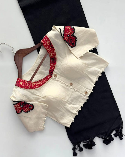 Khadi cotton saree And Beautiful Havy khadi Cotton Apllic Blouse