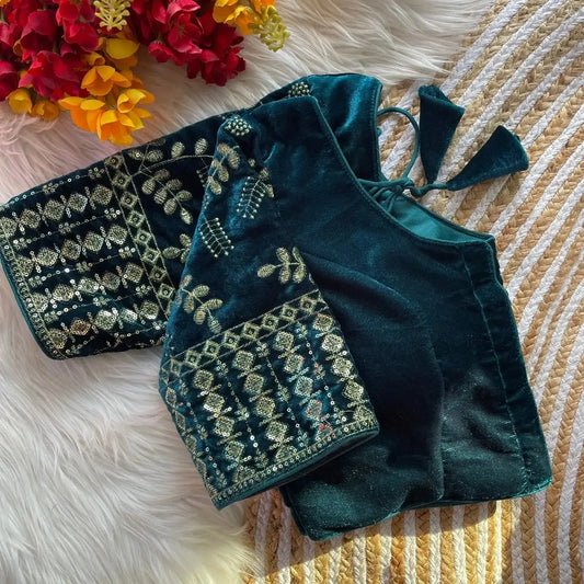 Maroon Velvet Blouse with Heavy Gold Embroidery | Designer Party Wear Blouse - RPD Fashion