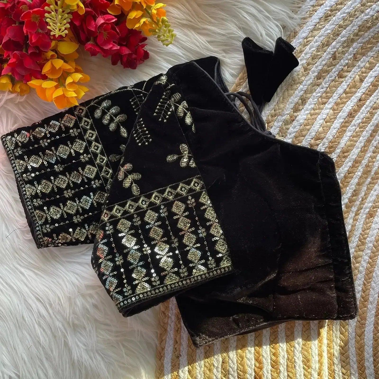Maroon Velvet Blouse with Heavy Gold Embroidery | Designer Party Wear Blouse - RPD Fashion