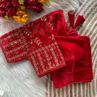Maroon Velvet Blouse with Heavy Gold Embroidery | Designer Party Wear Blouse - RPD Fashion