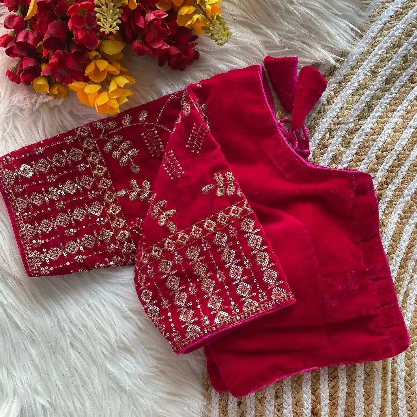 maroon velvet blouse with heavy gold embroidery | designer party wear blouse - rpd fashion
