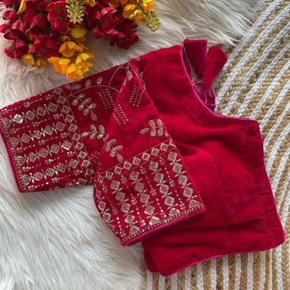 Maroon Velvet Blouse with Heavy Gold Embroidery | Designer Party Wear Blouse - RPD Fashion