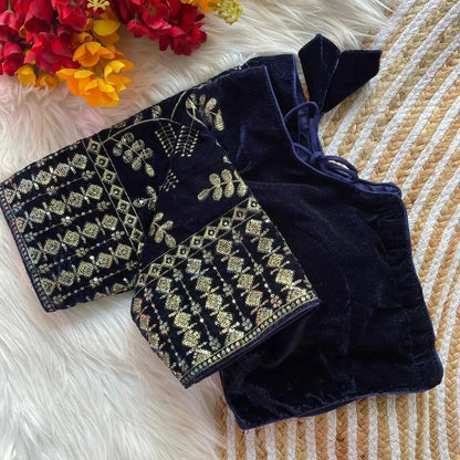 Maroon Velvet Blouse with Heavy Gold Embroidery | Designer Party Wear Blouse - RPD Fashion